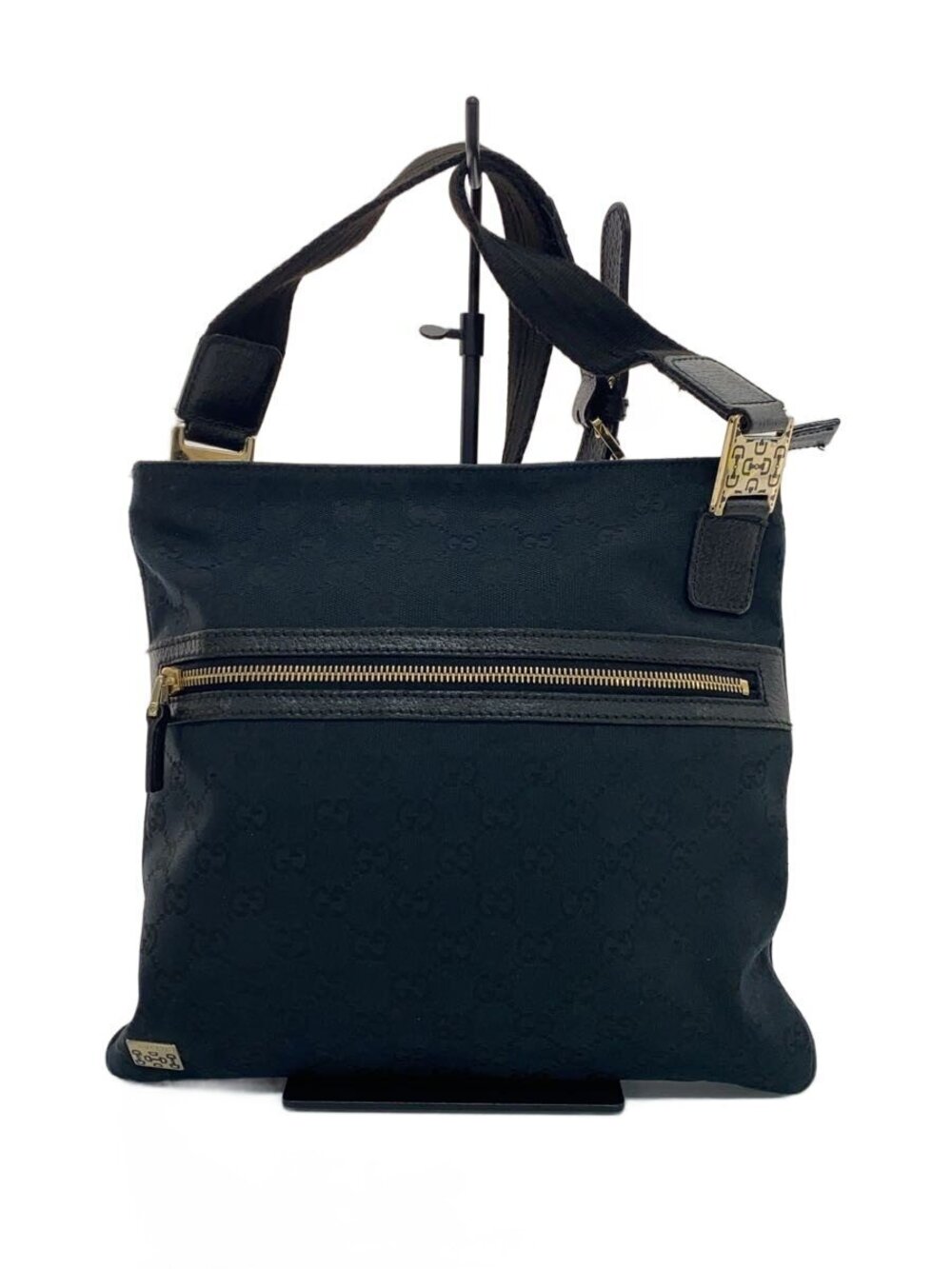 Gucci Shoulder Bag GG Canvas Horsebit Black